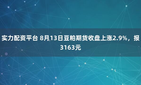实力配资平台 8月13日豆粕期货收盘上涨2.9%，报3163元